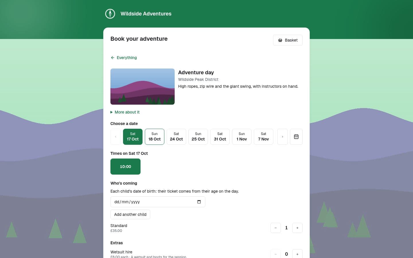 A adventure centre's online checkout on LeisureHQ