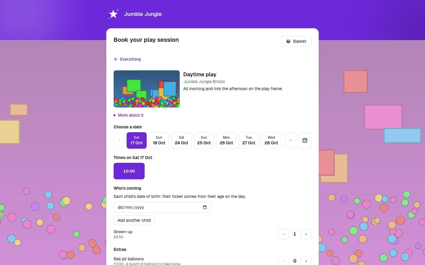 A soft play centre's online checkout on LeisureHQ