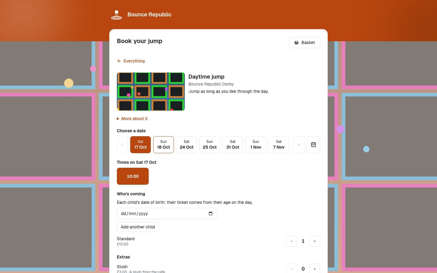 A trampoline park's online checkout on LeisureHQ
