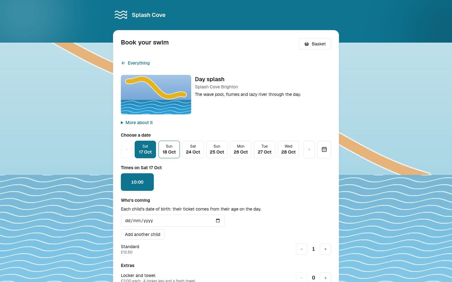 A waterpark's online checkout on LeisureHQ